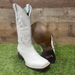 Women's Western Rodeo Cowgirl White Square Toe Genuine Leather Harness Boots 112